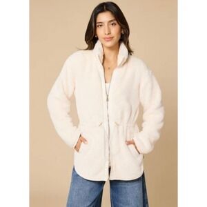 Softies Dream Plush Full Zip OffWhite Jacket Small Coquette Cozy Pockets Soft